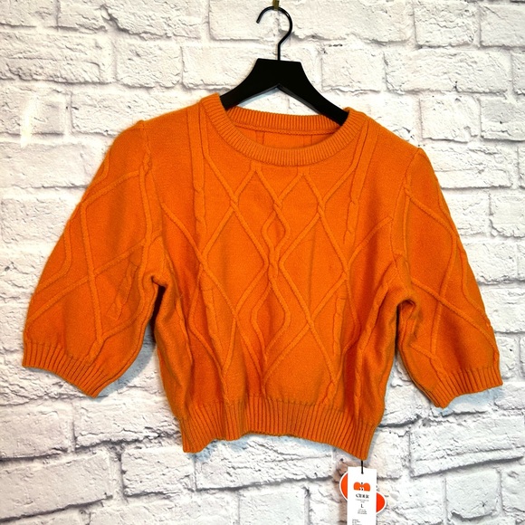 Cider Sweaters Cider Orange 3d Textured Pattern Chunky Knit Cropped
